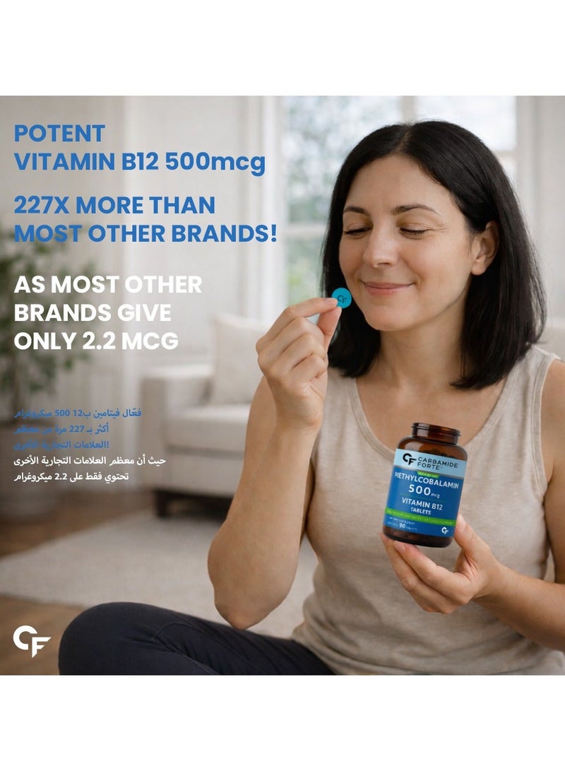 Carbamide Forte Vitamin B12 Tablets 500mcg - Active Form of Methylcobalamin B12 Supplement for Men & Women - 90 Veg Tablets - Image 3